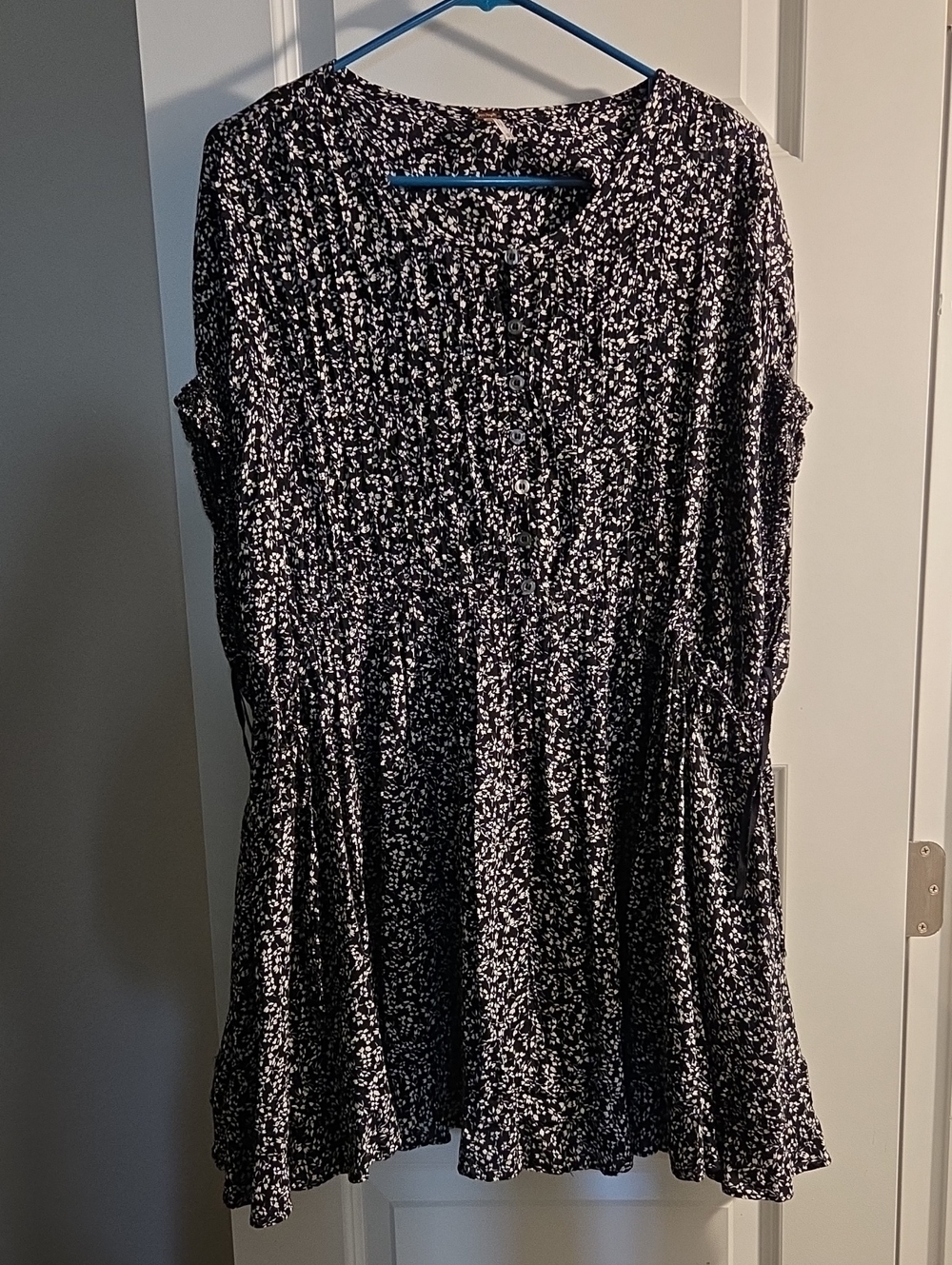 Free People Black & White Ditsy Floral Button Dress